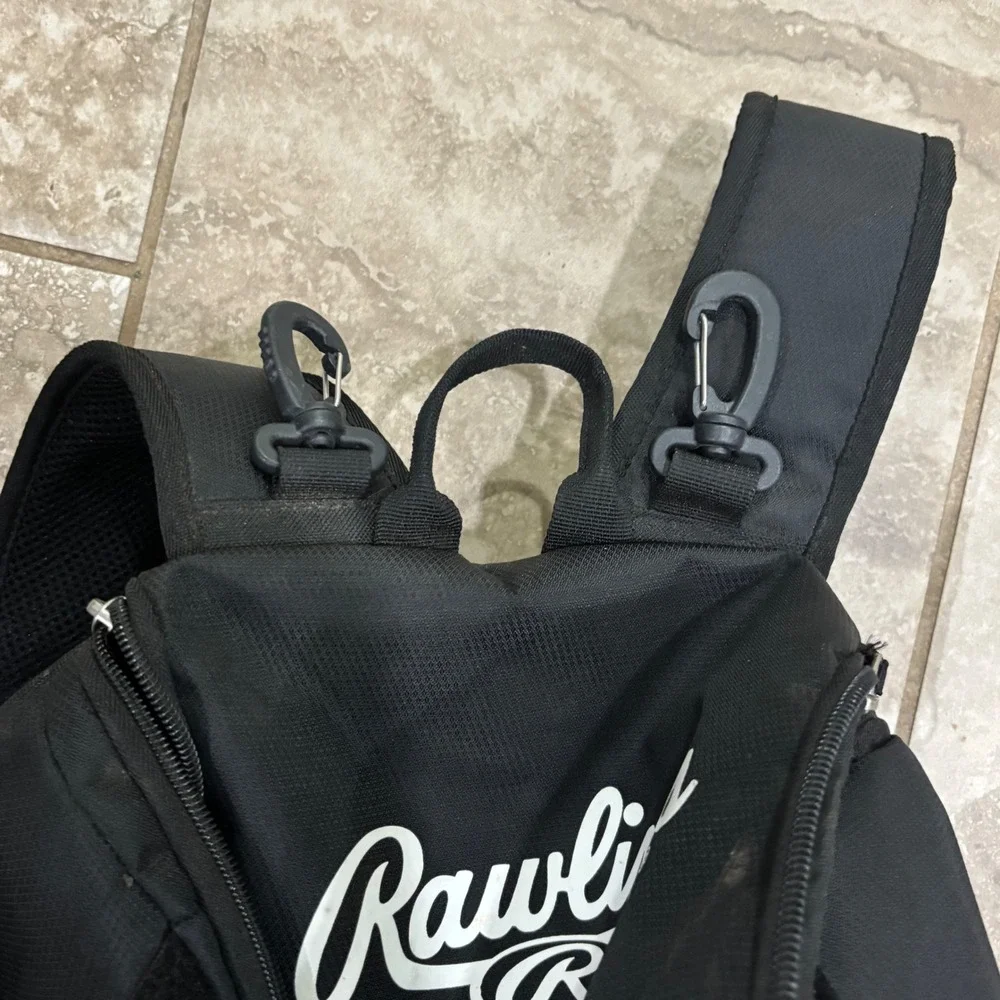 Rawlings Baseball Softball Equipment Backpack Black Dugout Bag with Fence Hooks